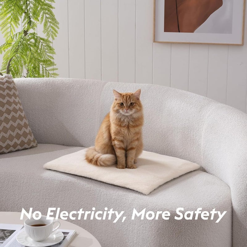 FunFurry Self Warming Cat Bed, Heating Cat Pad, Extra Soft Flannel Surface, Removable ＆ Washable, Thick Thermal Mat with Non-Slip Bottom (Ivory, 24" X 18") - Image 2